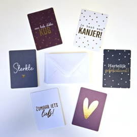 Wenskaartjes A7 met goudfolie - pakket van 6 stuks - variant 3