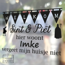 Raamsticker Welkom Sint en Piet - met namen of naam - herbruikbaar