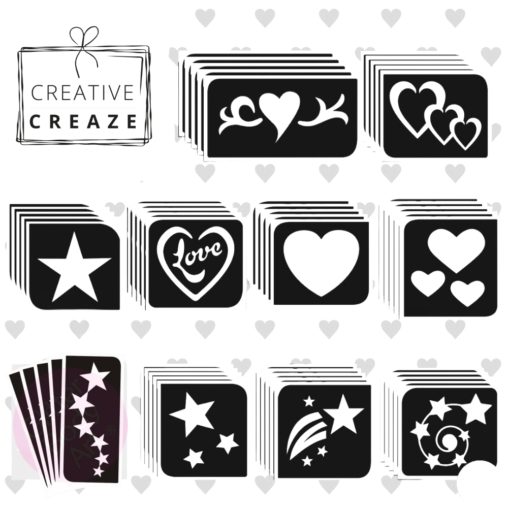 Assortiment glittertattoosjablonen Stars and Hearts