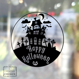 Raamsticker Happy Halloween - cirkel - herbruikbaar