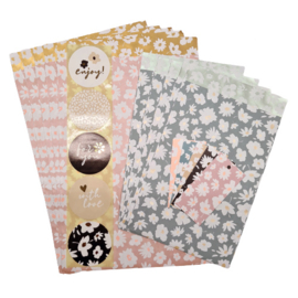 Mix pakket Flowers Pink - Petrol | Cadeauzakjes, cadeaulabels en stickers