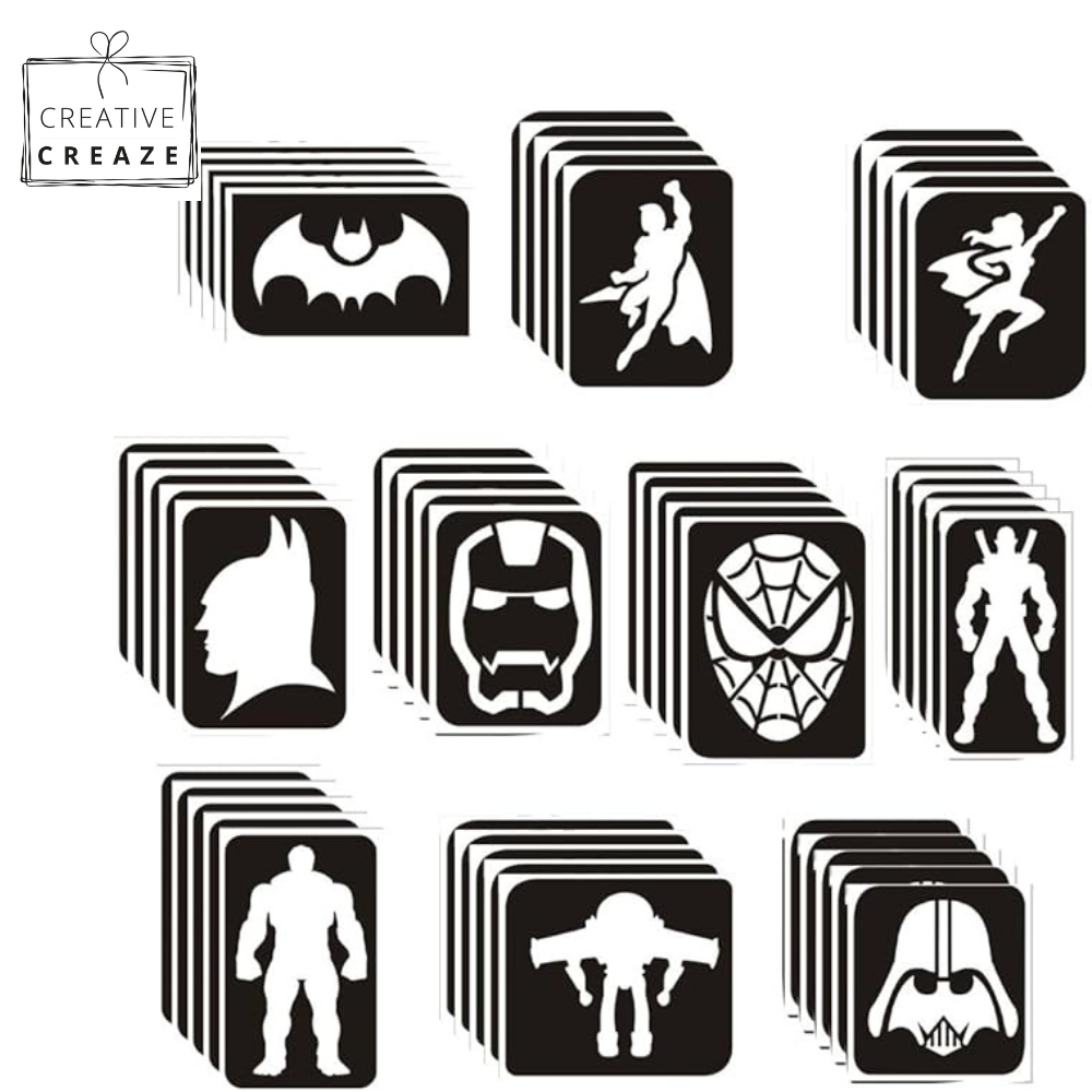 Assortiment glittertattoosjablonen Superheros- 10 sjablonen