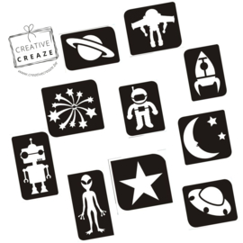 Assortiment glittertattoosjablonen Space