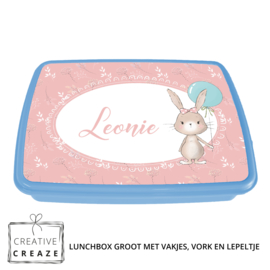 Lunchbox met naam | Konijntje met ballon