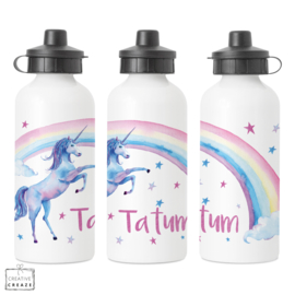 Drinkfles met naam | Rainbow Unicorn | 400 ml of 600 ml