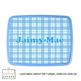 Lunchbox met naam | Blauwe ruitjes