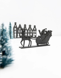 Houten kerst set -  Kerstman met arrenslee en hertje