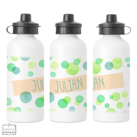 Drinkfles met naam | Green Bubbles | 400 ml of 600 ml