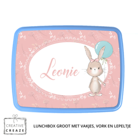 Lunchbox met naam | Konijntje met ballon