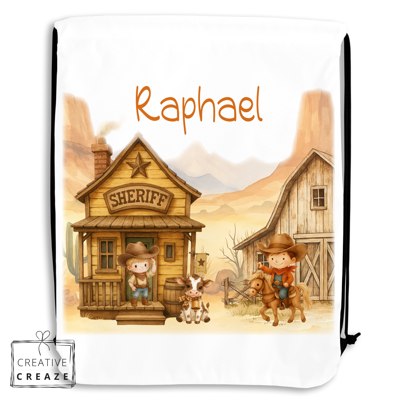 Turn- of zwemzak met naam | Cowboy | Wilde Westen