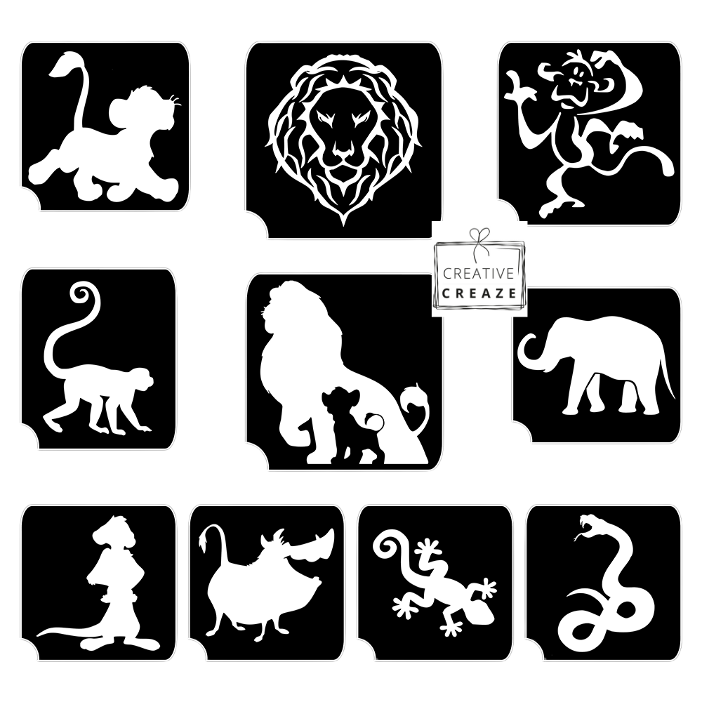 Assortiment glittertattoosjablonen Koning Leeuw - 10 sjablonen