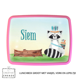 Lunchbox met naam | Stoere wasbeer