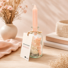 Vaasje met droogbloemen en kaars – Blush bloemenmix