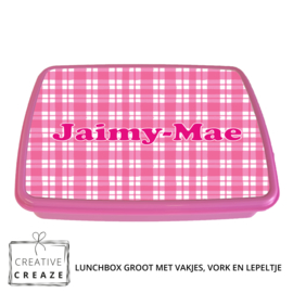 Lunchbox met naam | Roze ruitjes