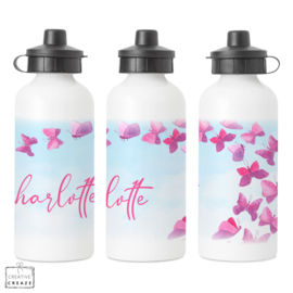 Drinkfles met naam | Roze Vlinders | 400 ml of 600 ml