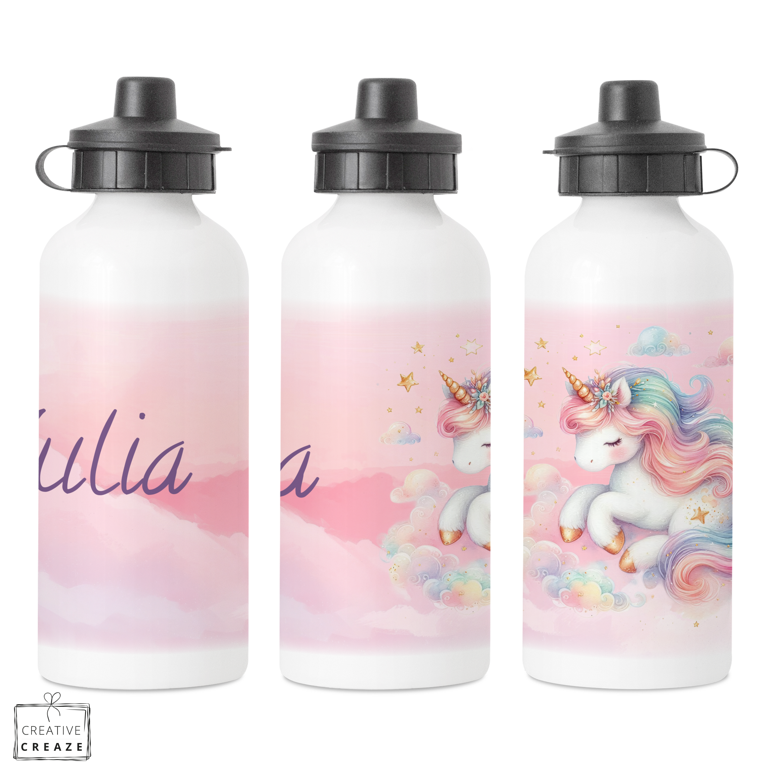 Drinkfles met naam | Cloud Unicorn | 400 ml of 600 ml