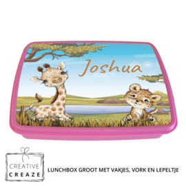 Lunchbox met naam | Afrika | Giraf en panter