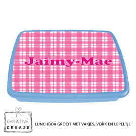 Lunchbox met naam | Roze ruitjes