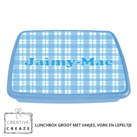 Lunchbox met naam | Blauwe ruitjes