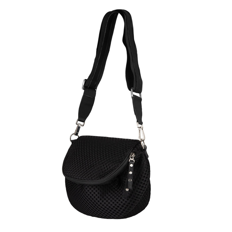 Cross body Mesh Black with leather details.