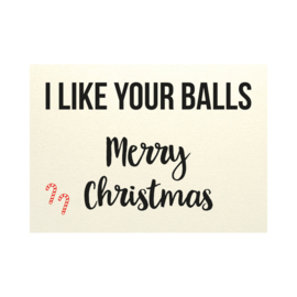 Kerstkaart - I like your balls Merry Christmas, per 10 stuks