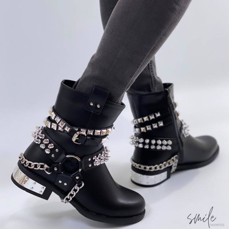 Musthave Dames Biker boots met studs Zwart Bestseller Enkelboots met studs Zwart DAMES | H&M NL