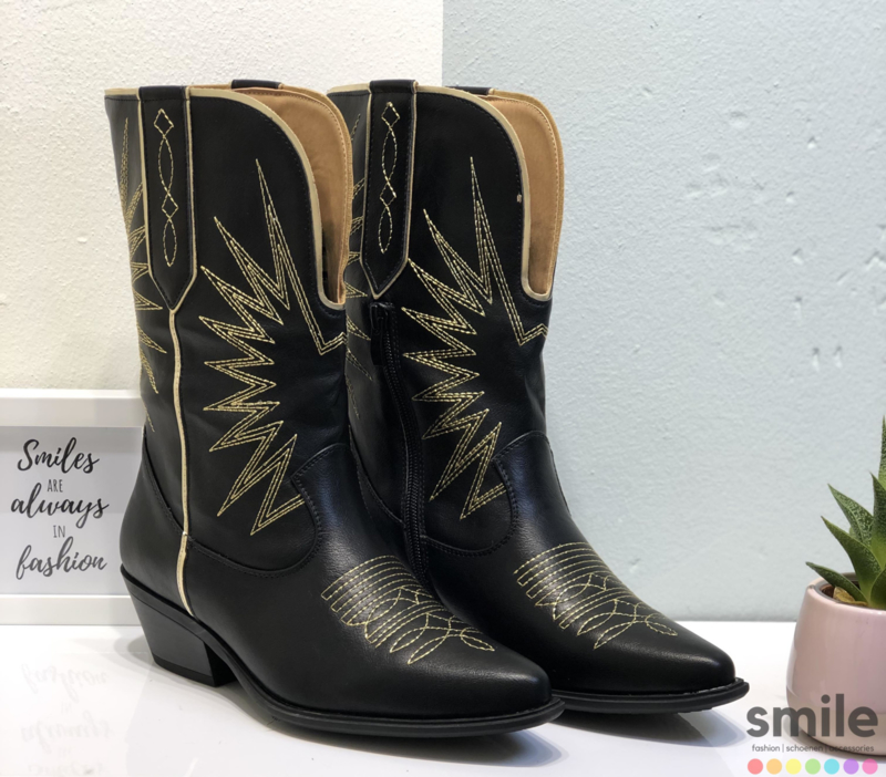 Musthave Dames Cowboy boots Zwart Goud Western Laarzen Musthave Dames Cowboy boots Zwart Goud Western Laarzen