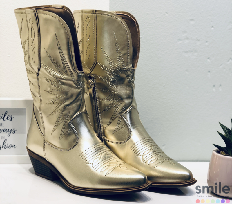 Musthave Dames Cowboy boots Goud Western Laarzen Musthave Dames Cowboy boots Zwart Goud Western Laarzen