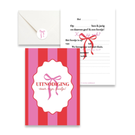 Uitnodiging - strepen rood roze
