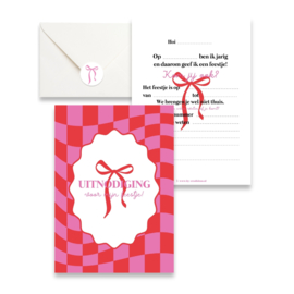 Uitnodiging - grid rood roze