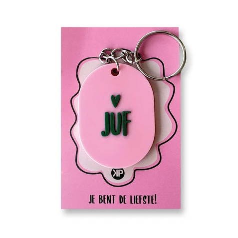 Ovale sleutelhanger 'juf'