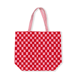 Fleurige canvas tas onbedrukt | roze met rood geblokt