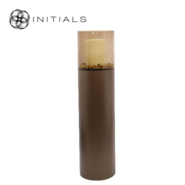 Luxe windlicht zuil Metallic Brown M