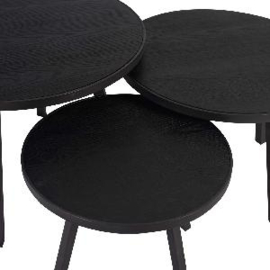 Ohara Black veneer coffeetable oval metal frame s/3