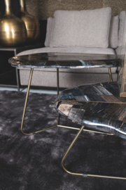 Patly Petrified wood coffeetables golden frame s/2