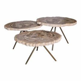 New Khine creme versteend hout coffeetable rond s/3