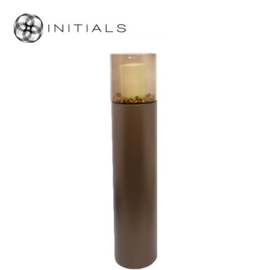 Luxe windlicht zuil Metallic Brown L