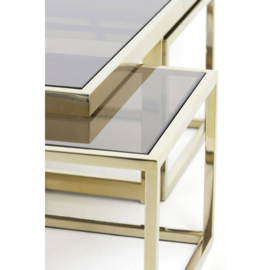 Salontafel S/5 100x100x40 cm MACARA glas bruin+licht goud