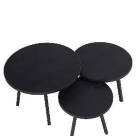 Ohara Black veneer coffeetable oval metal frame s/3