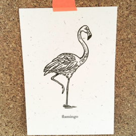 Wenskaart graspapier Flamingo