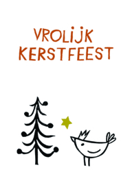 Kerstkaart Vogel met kerstboom