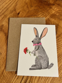 Wenskaart Konijn met bloem
