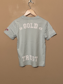 In Gold We Trust t-shirt voor jongen of meisje van 8 jaar met maat 128