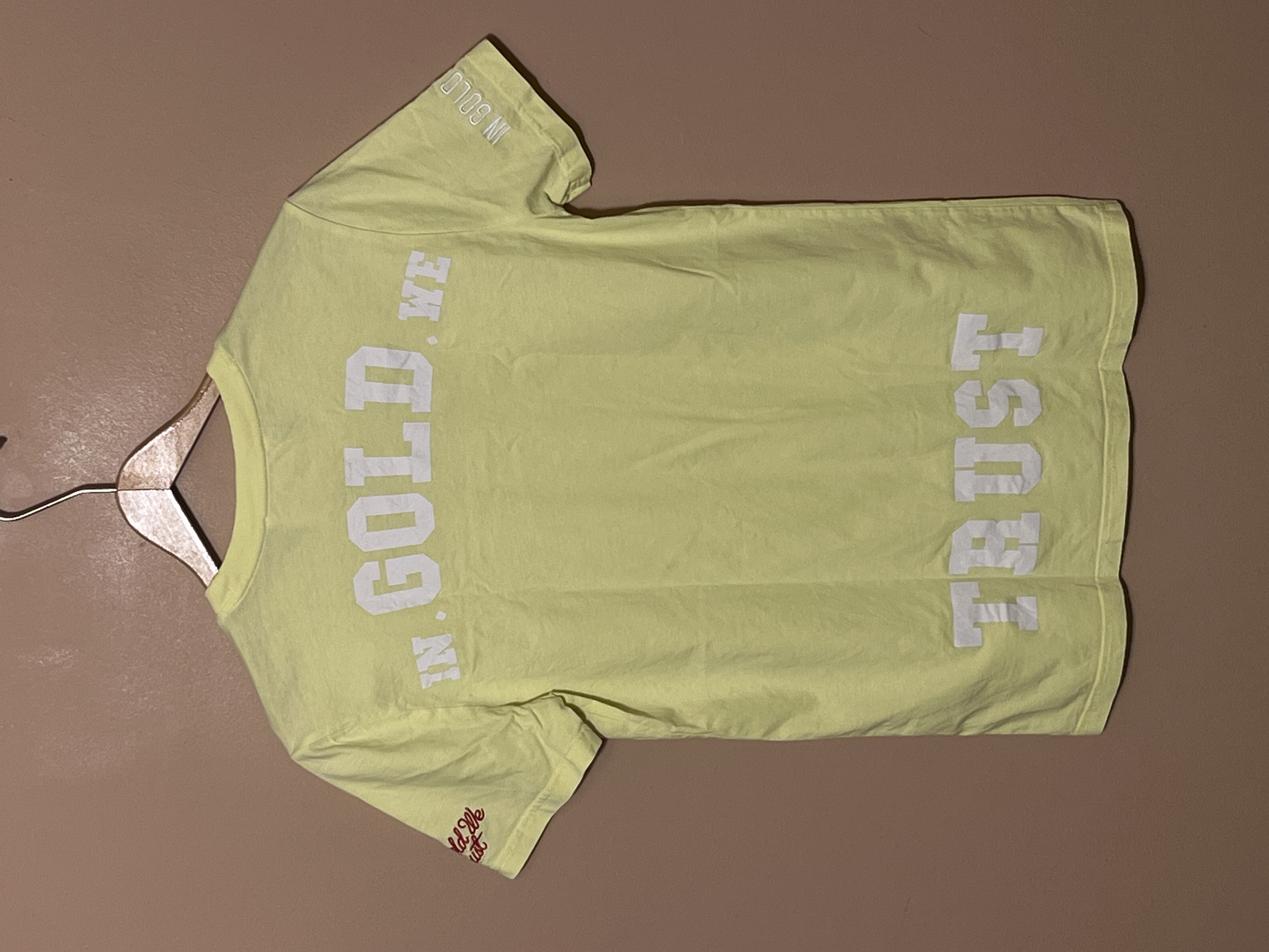 In Gold We Trust t-shirt voor jongen of meisje van 14 / 16 jaar met maat 164 / 176