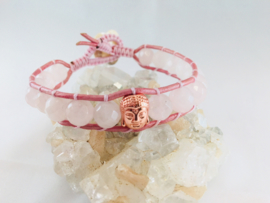 Wraparmband Rozenkwarts Boeddha roze