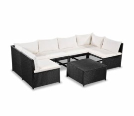 7-delige Loungeset met kussens poly rattan zwart