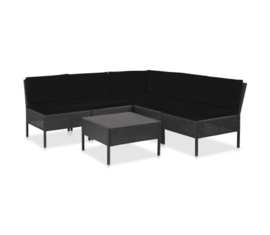 6-delige Loungeset met kussens poly rattan zwart