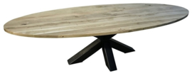 Eiken ovale tafel 4 cm dik blad en dubbel X onderstel