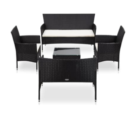 5-delige Loungeset met kussens poly rattan zwart