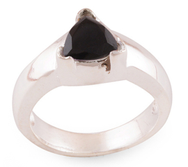 Mannen ring zilver plated facet geslepen Onyx maat 19